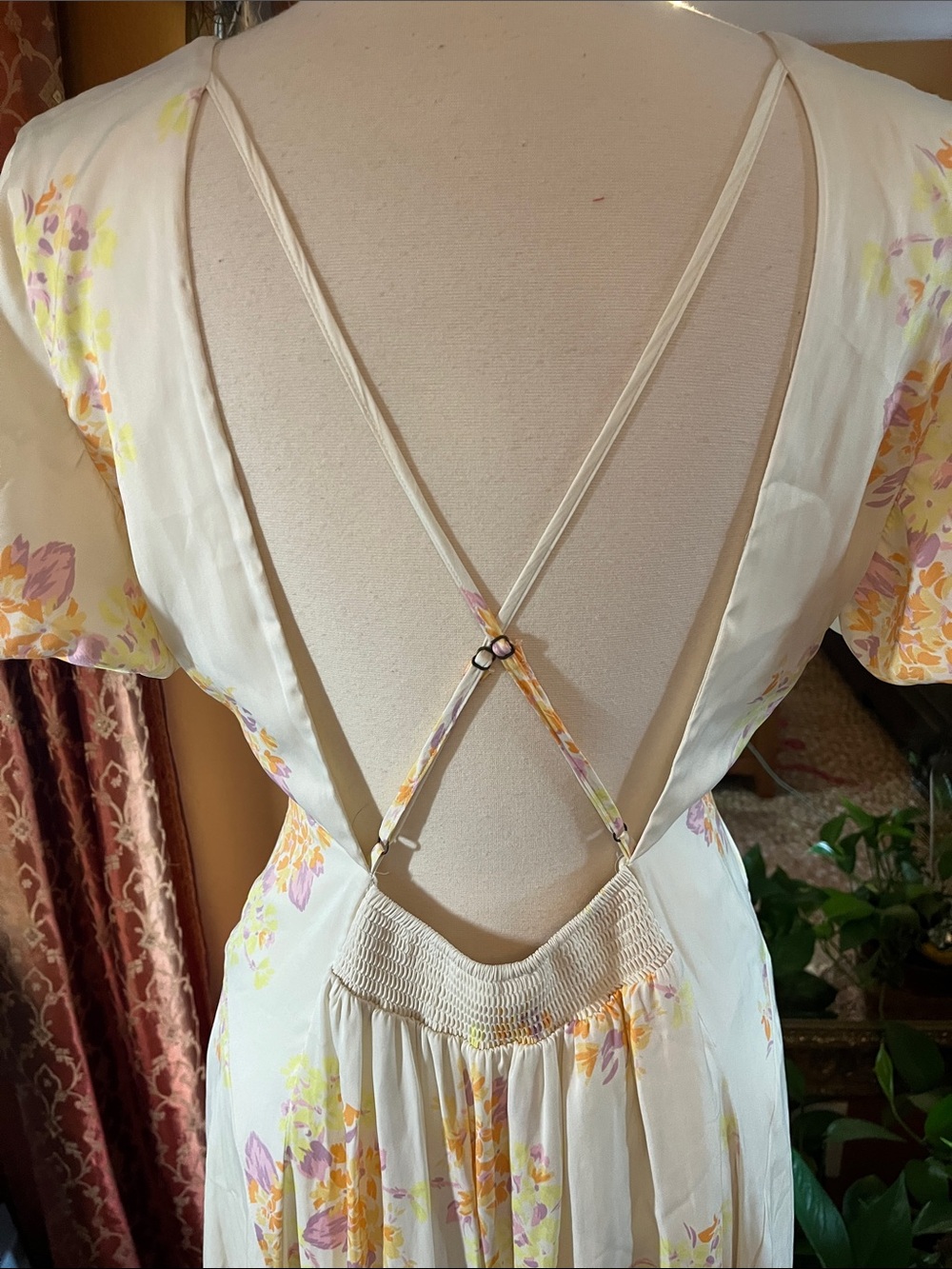 Free People Laura Yellow Maxi Dress w/lavender,orange & Pink Floral Print size L - Picture 12 of 17